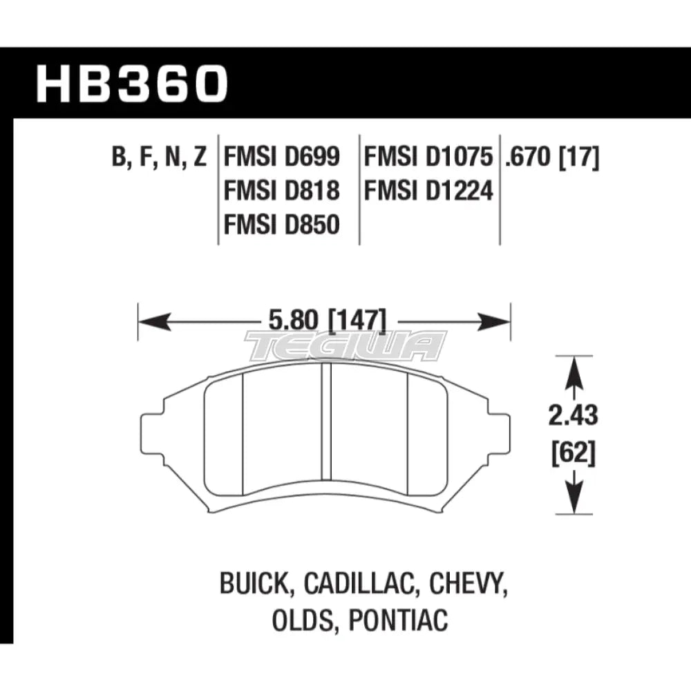 HAWK Performance PC Performance Ceramic Street Brake Pads Front - HB360Z.670