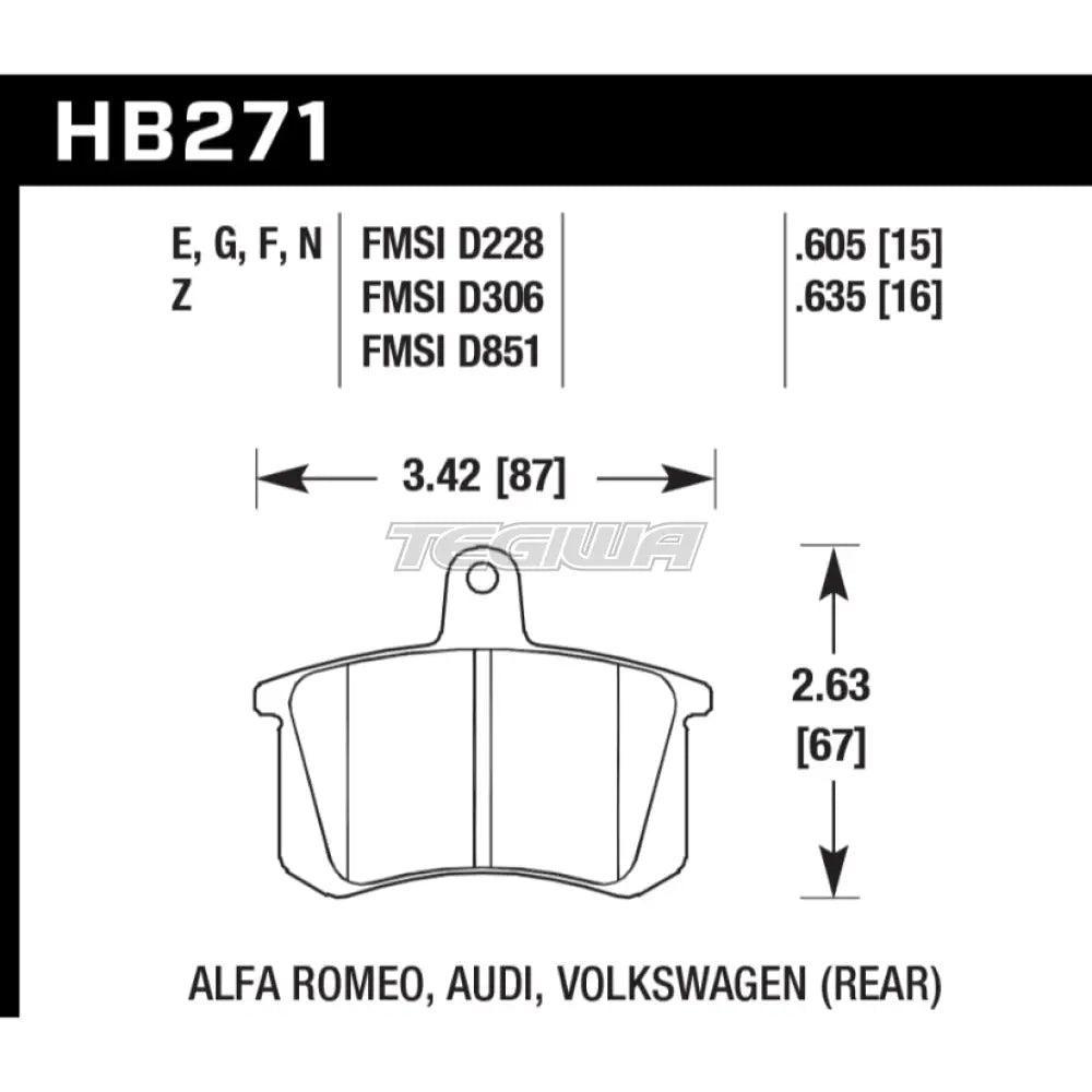HAWK Performance PC Performance Ceramic Street Brake Pads Rear - HB271Z.635