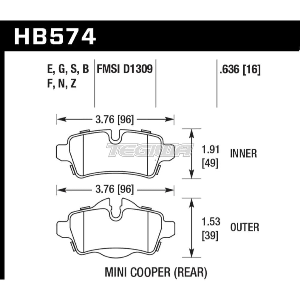 HAWK Performance PC Performance Ceramic Street Brake Pads Rear - HB574Z.636
