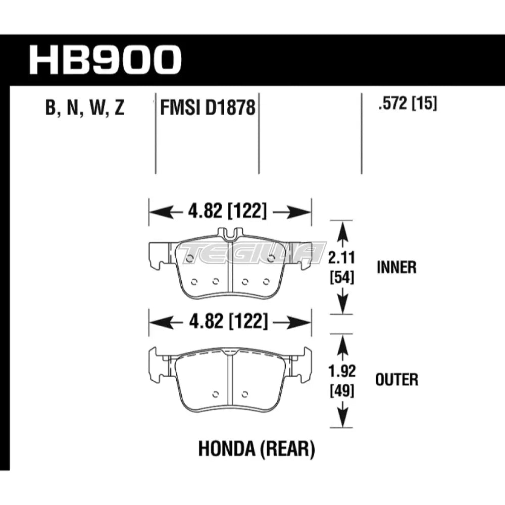 HAWK Performance PC Performance Ceramic Street Brake Pads Rear - HB900Z.572