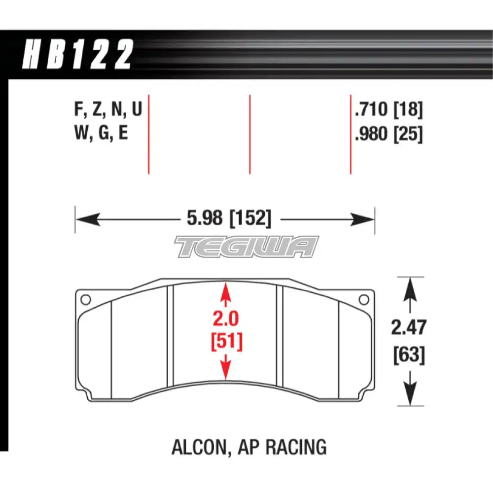 HAWK Performance PC Motorsports Brake Pads Alcon CAR89 51mm Radial Depth Caliper - HB122Z.710 Brake Pads
