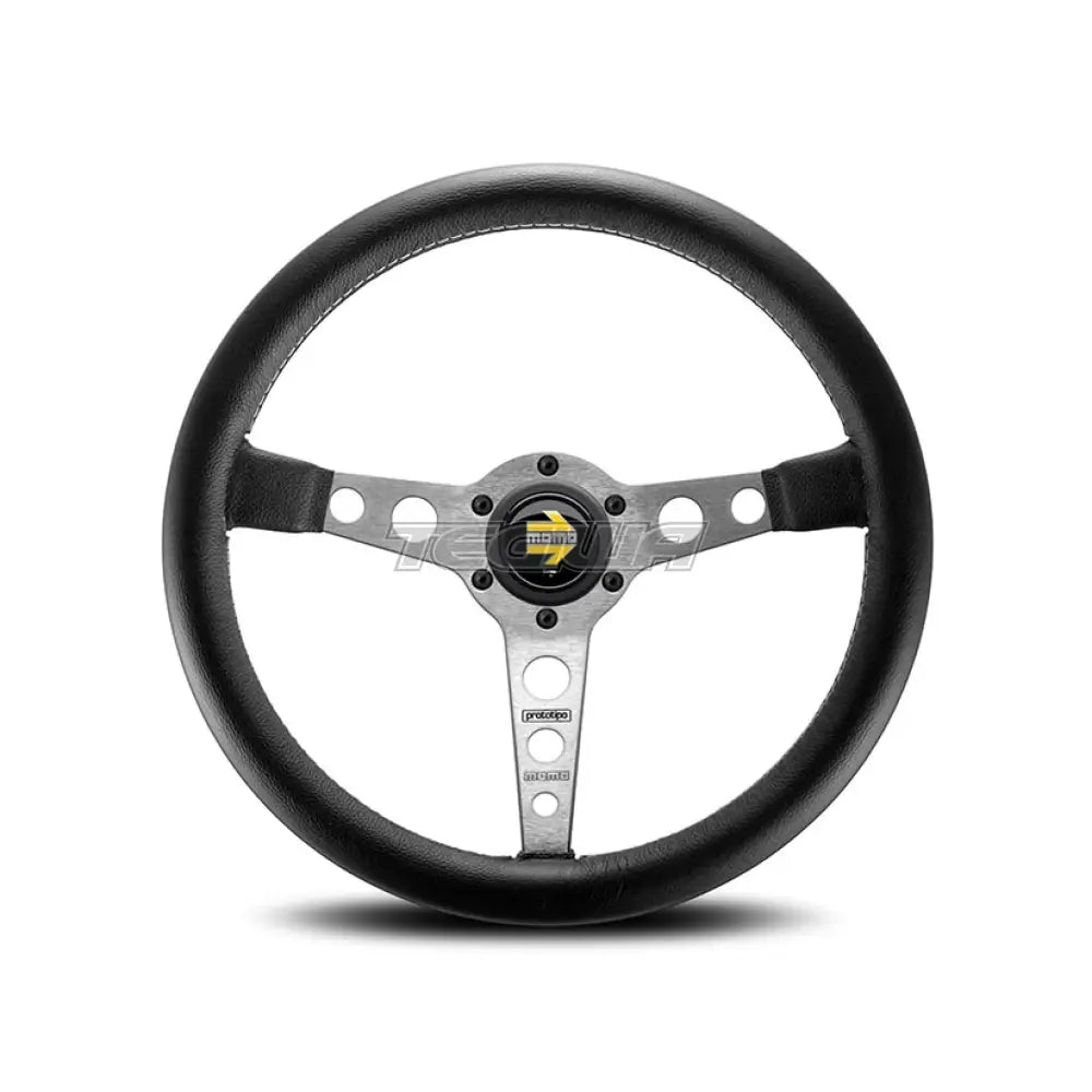 Momo Prototipo Steering Wheel 350Mm Silver Spoke/Black Leather Wheels And Accessories