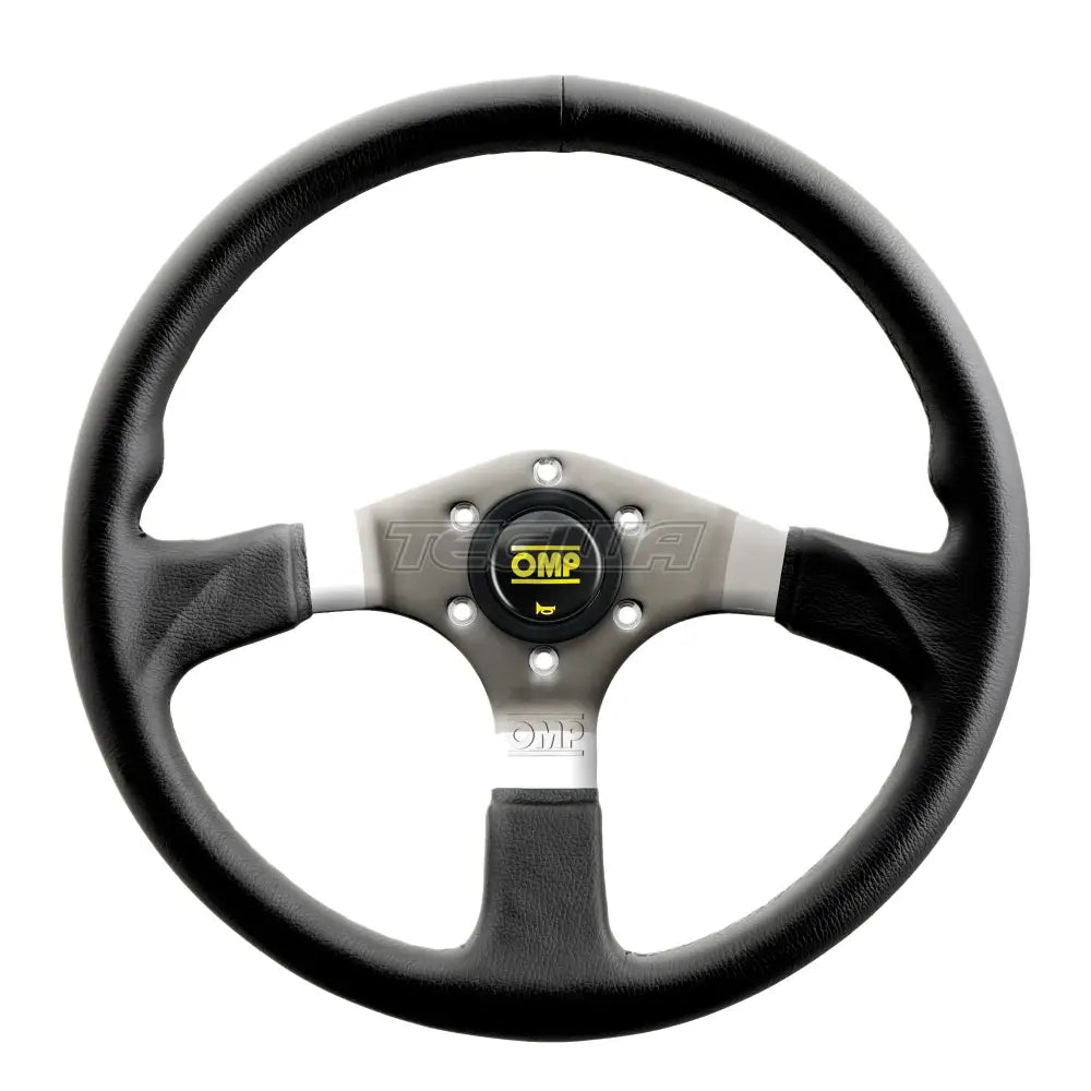 Omp Asso Flat Steel 3-Spoke 350Mm Leather Steering Wheel Silver/Black Wheels And Accessories
