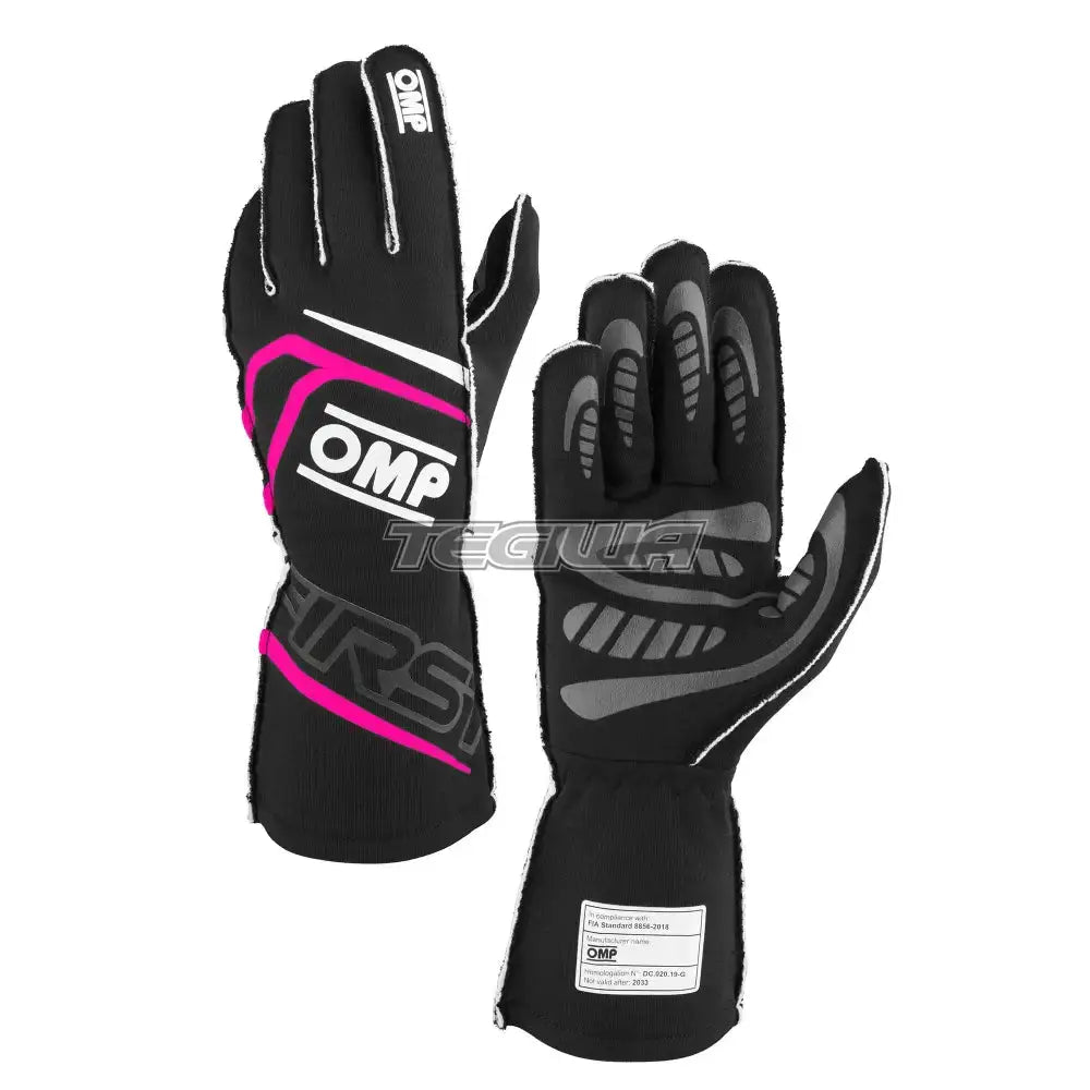 OMP First Gloves FIA 8856-2018 Black / Fuchsia / L Gloves