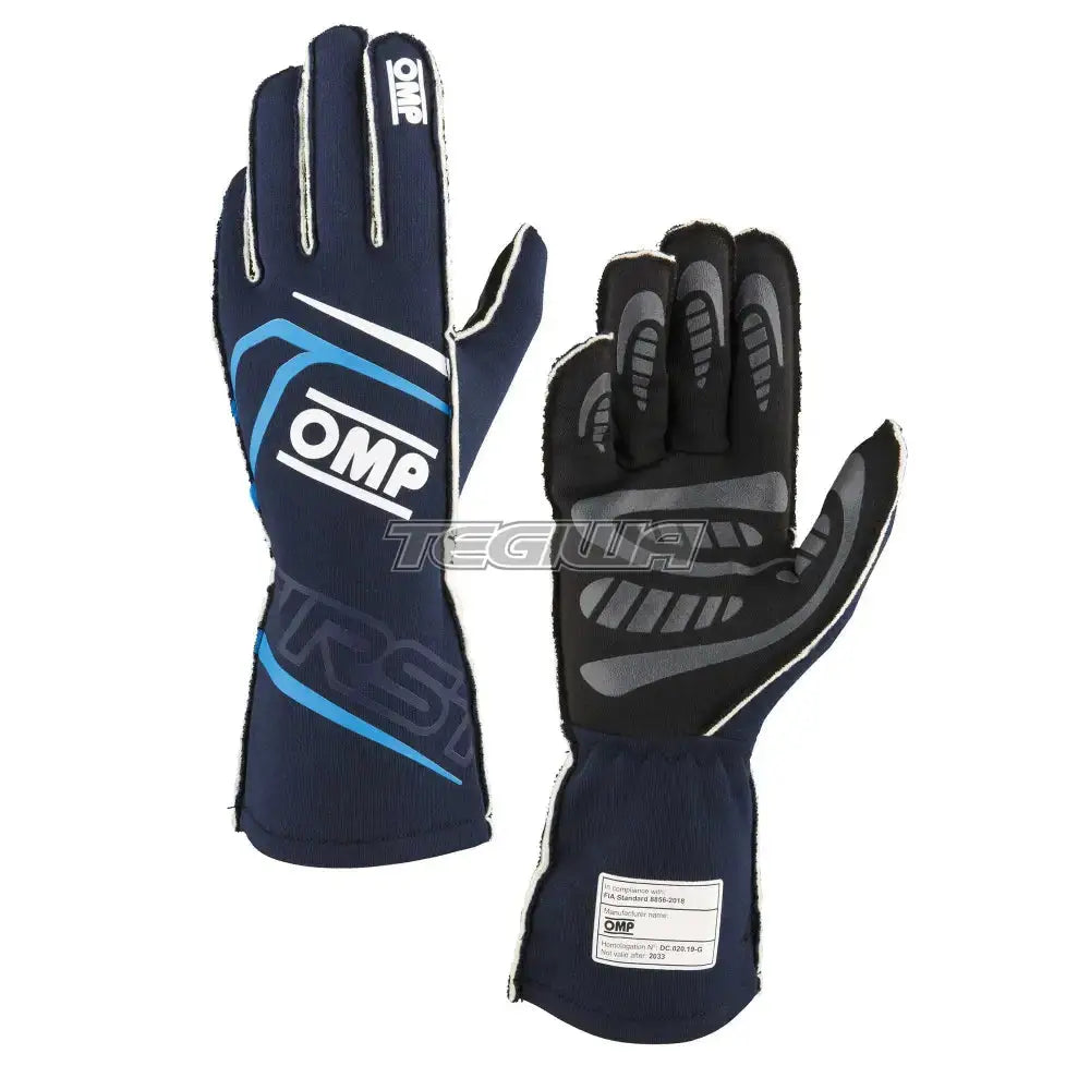 OMP First Gloves FIA 8856-2018 Navy Blue / Cyan / L Gloves