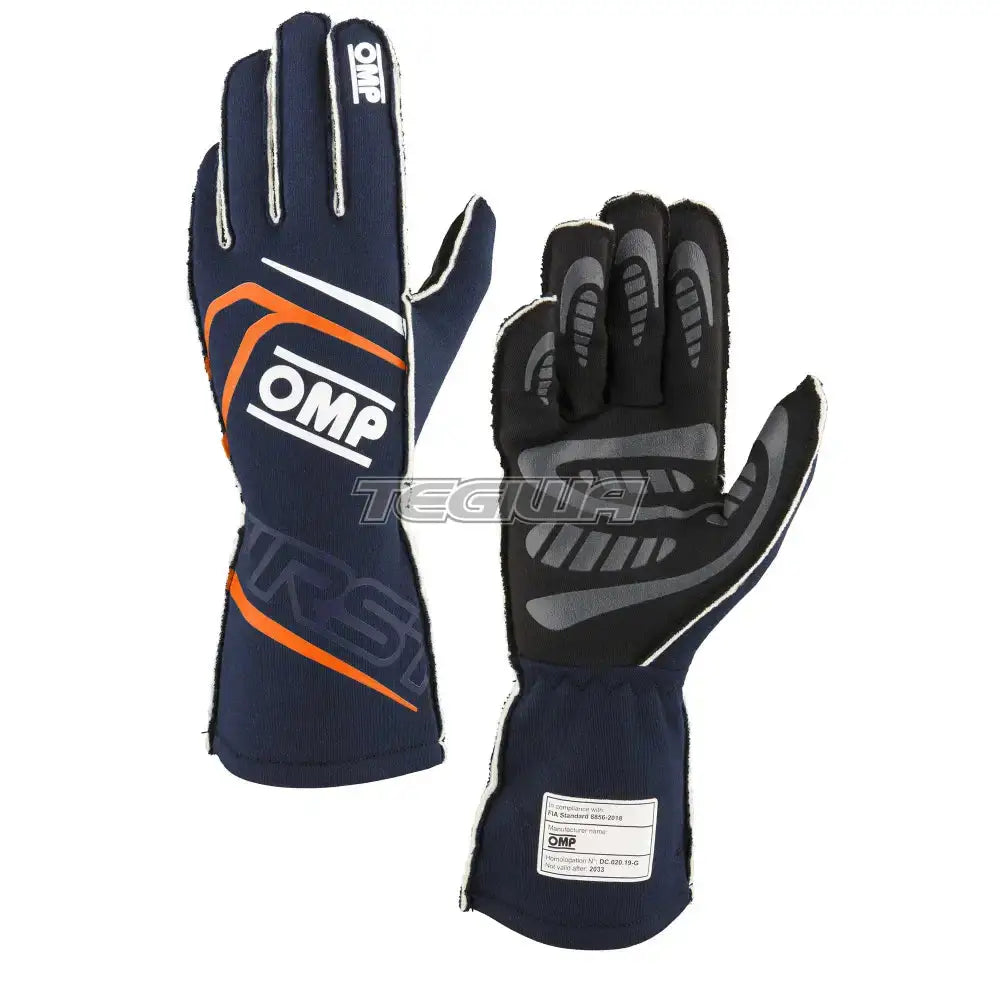 OMP First Gloves FIA 8856-2018 Navy Blue / Fluorescent Orange / L Gloves