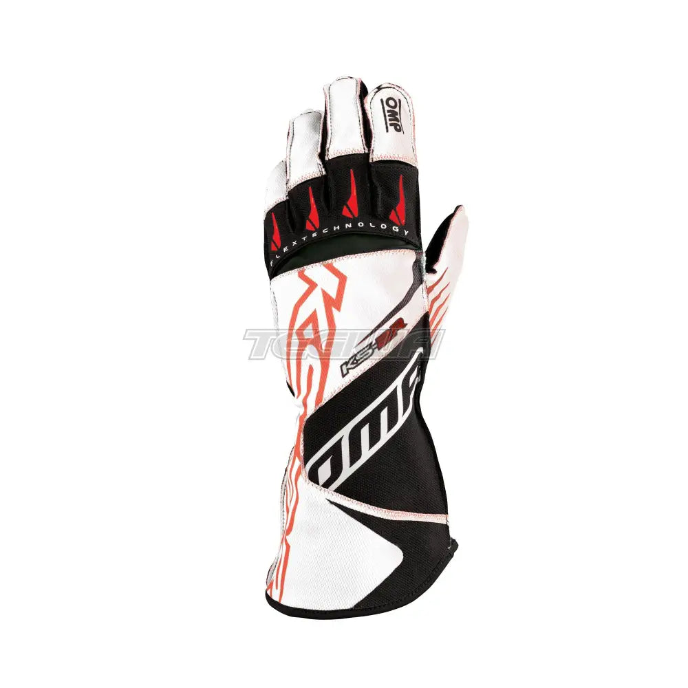 Omp Ks-2R Kart Gloves White / Black Red 4 Kids