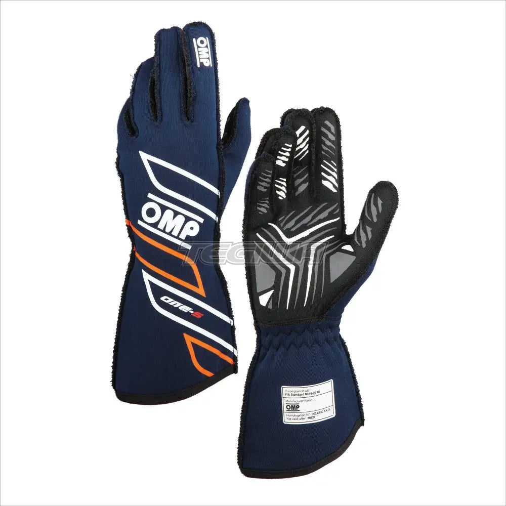 OMP One-S Gloves my2025 FIA 8856-2018 Navy Blue / Fluorescent Orange / L Gloves