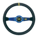 Omp Rally 350Mm 2-Spoke Black/Blue Suede Leather Steering Wheel Black Wheels And Accessories