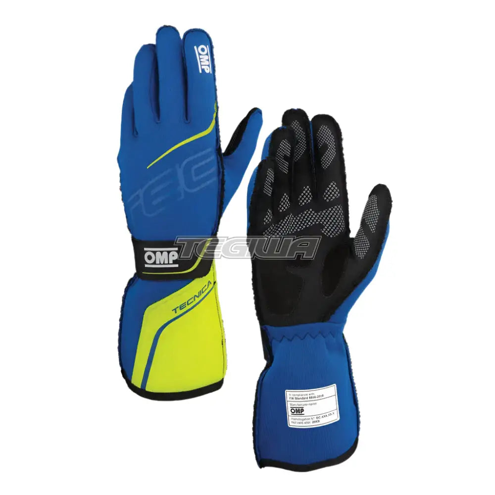 OMP Tecnica Gloves my2025 FIA 8856-2018 Blue / Fluo Yellow / L Gloves