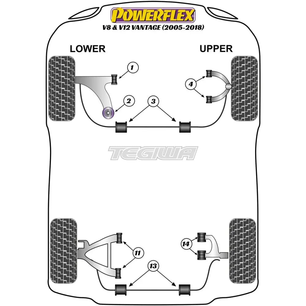 Powerflex Road Series Front Lower Wishbone Rear Bush Aston Martin V8 V12 Vantage 05-18 Bushes