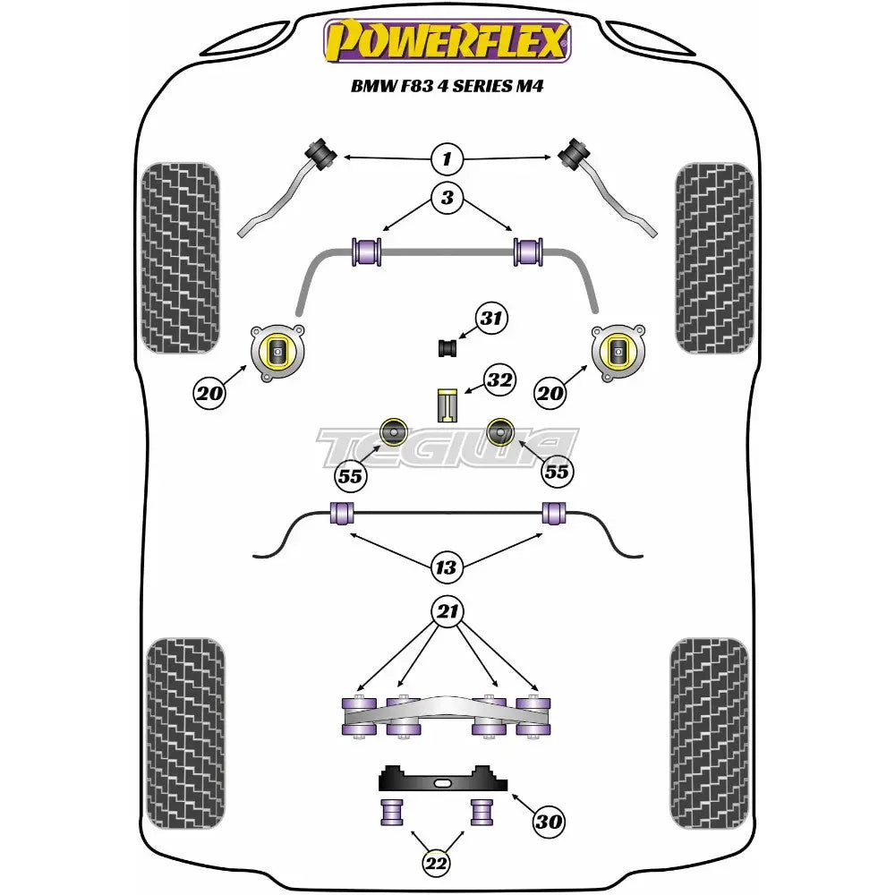 Powerflex Road Series Transmission Mounting Bush Track Bmw 4 F32 F33 F36 F82 F83 M4 14 13 + Bushes