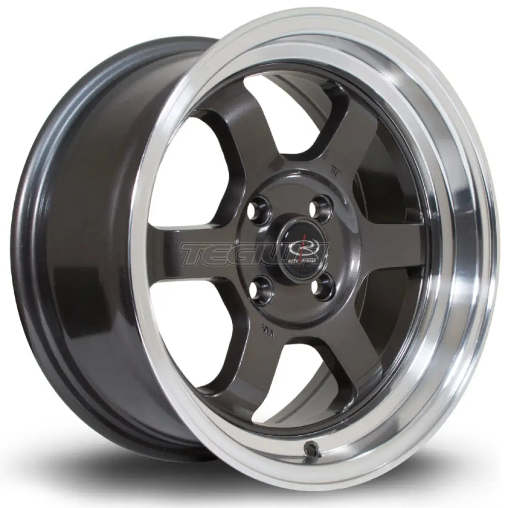 Rota Grid-V Alloy Wheel 15x7 ET20 4x108 Gunmetal Polished Lip 73mm CB Alloy Wheels