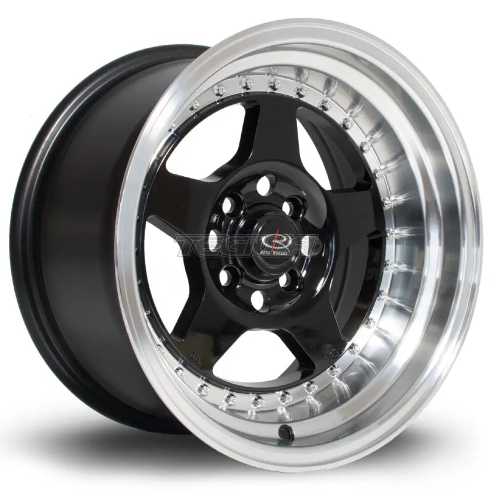 Rota Kyusha Alloy Wheel 15x8 ET0 4x100 Black Polished Lip 67.1mm CB Alloy Wheels
