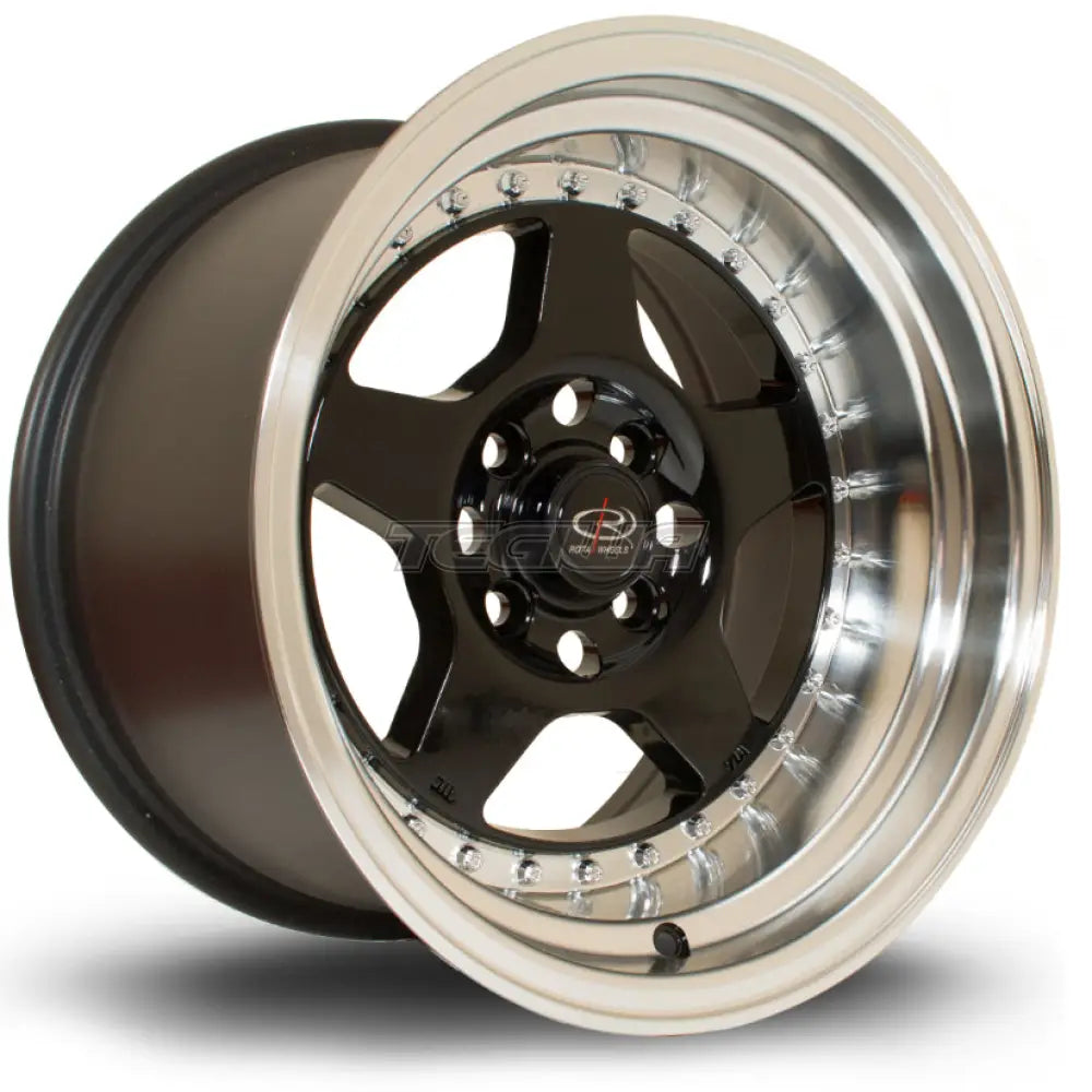 Rota Kyusha Alloy Wheel 15x9 ET0 4x100 Black Polished Lip 67.1mm CB Alloy Wheels