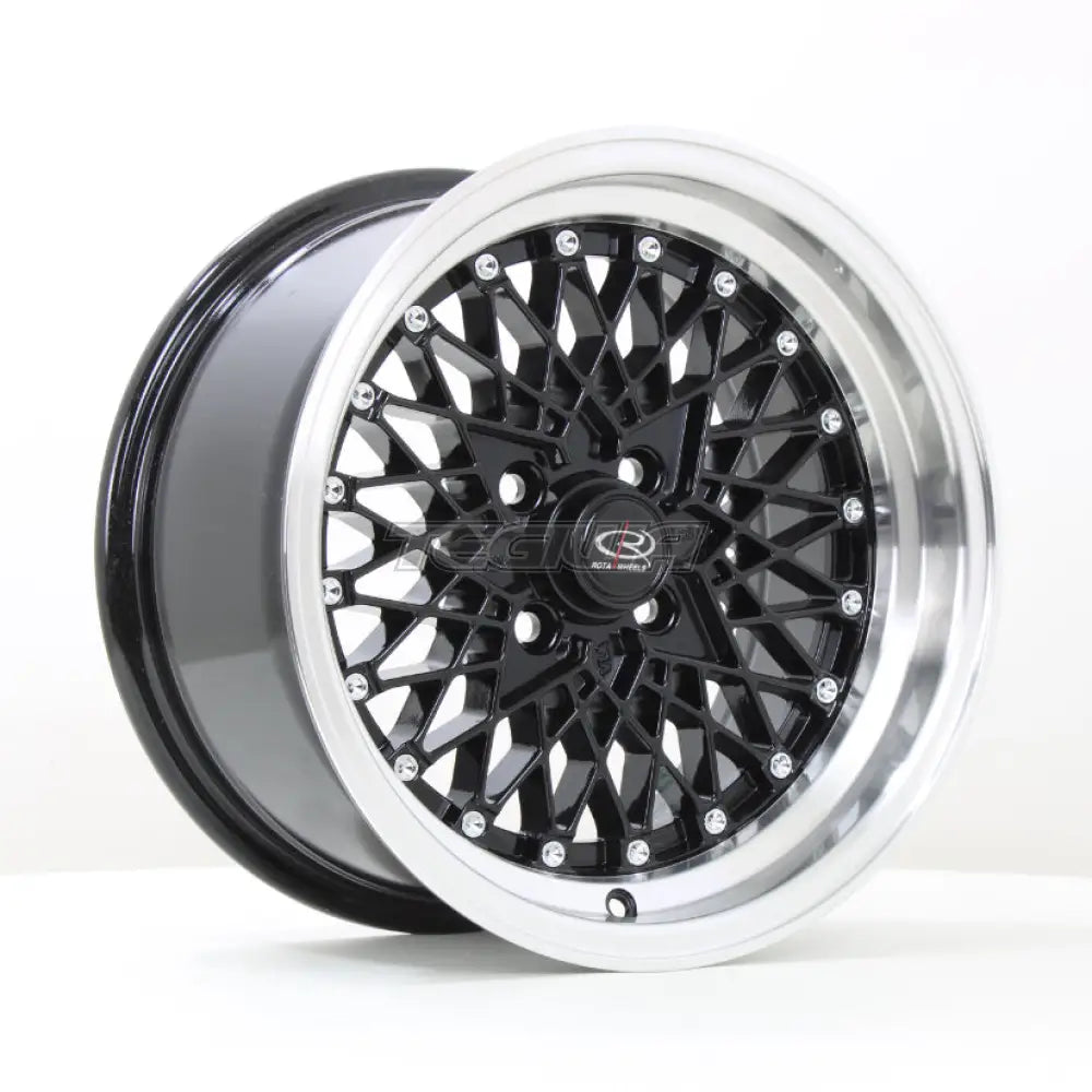 Rota OSMesh Alloy Wheel 15x8 ET20 4x100 Black Polished Lip 67.1mm CB Alloy Wheels