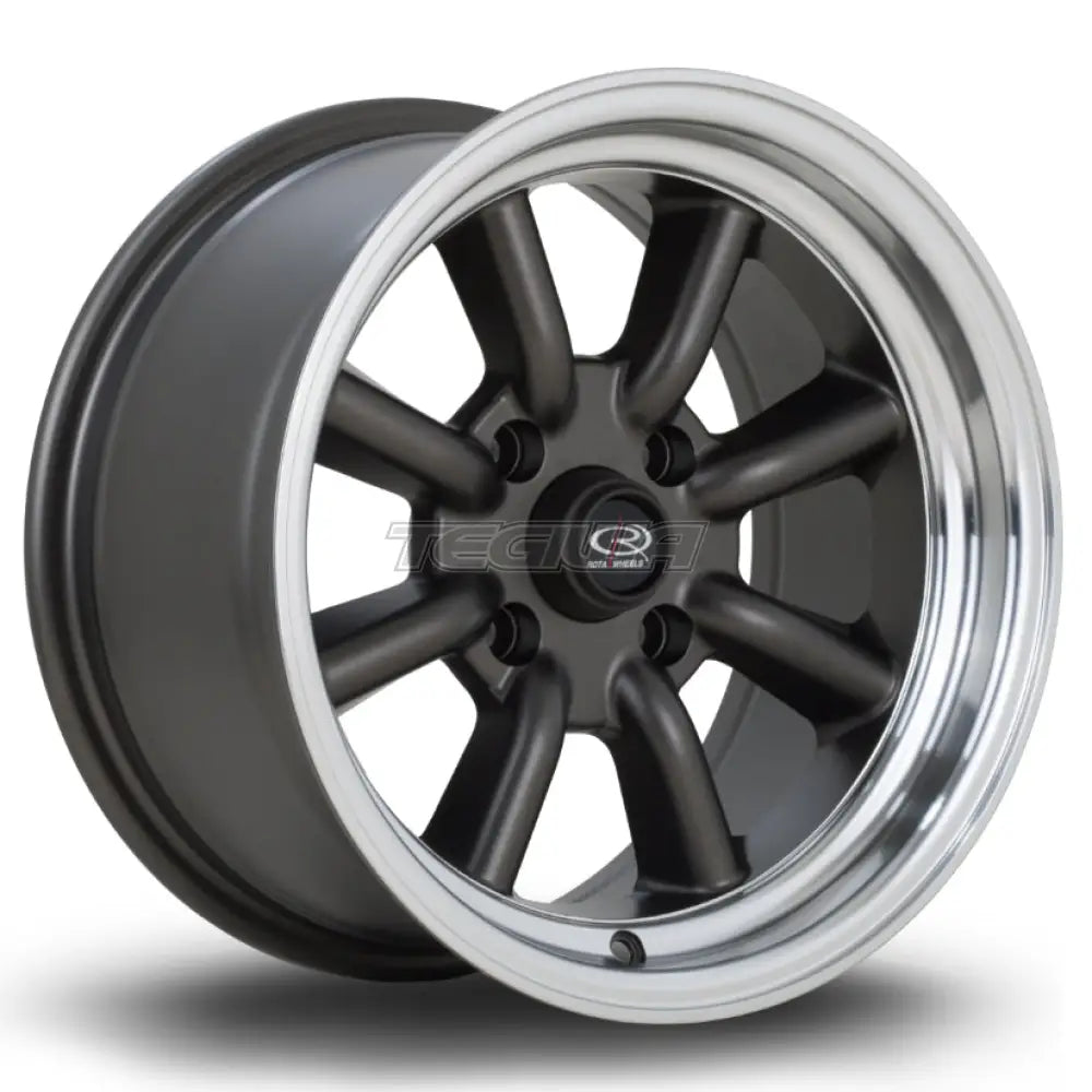 Rota RKR Alloy Wheel 15x8 ET0 4x114 Flat Gunmetal Polished Lip 73mm CB Alloy Wheels