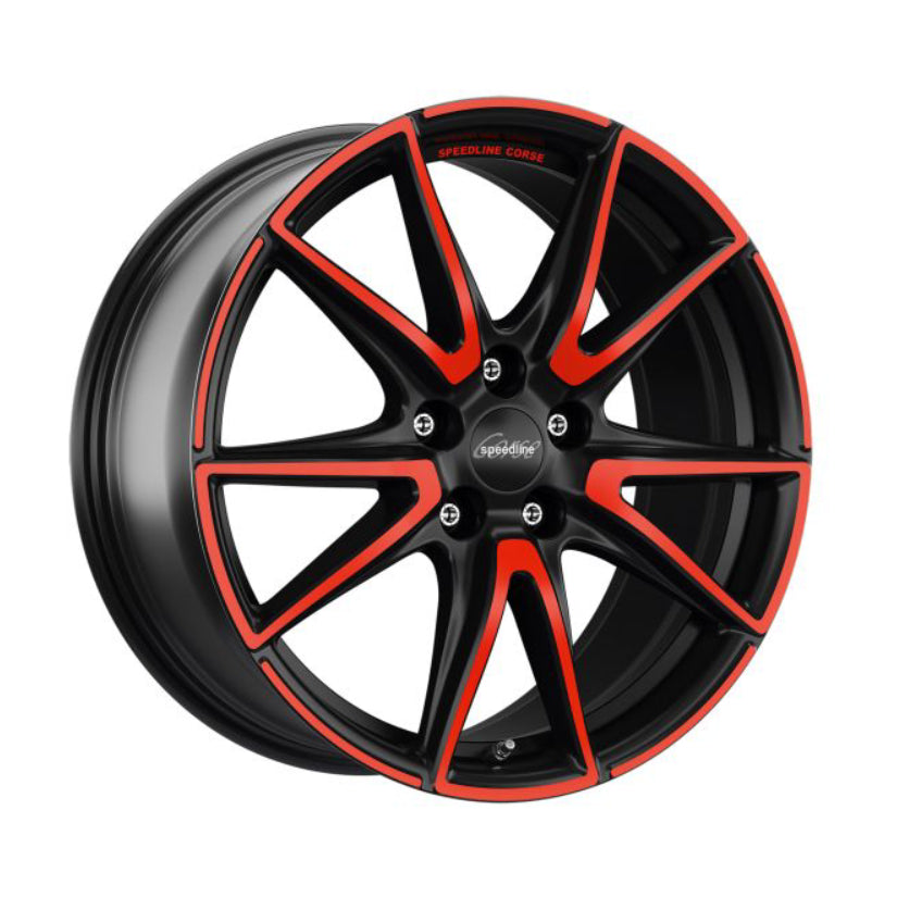 Speedline Corse SL6 Vettore Alloy Wheel 19x8.5 ET25 5x112 Matt Black Red Spoke