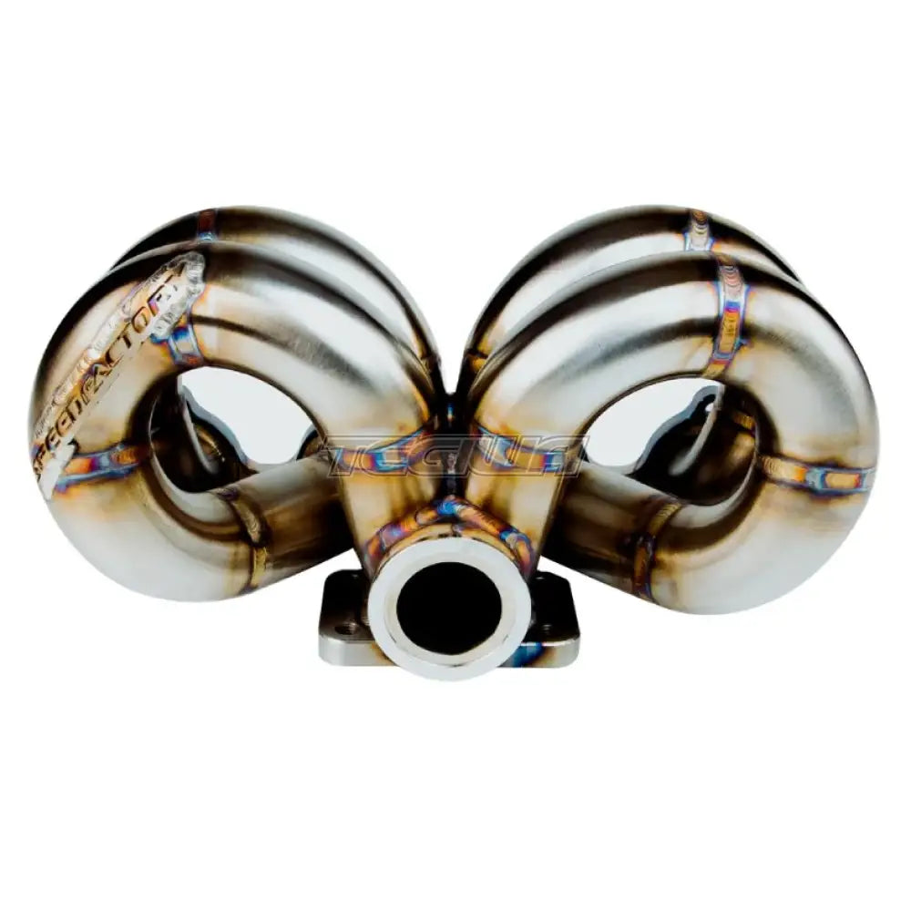 SpeedFactory Stainless Steel Turbo Manifold Ram Horn Style Honda D-Series T4 Open Flange w 44-46mm V-Band WG Manifold &