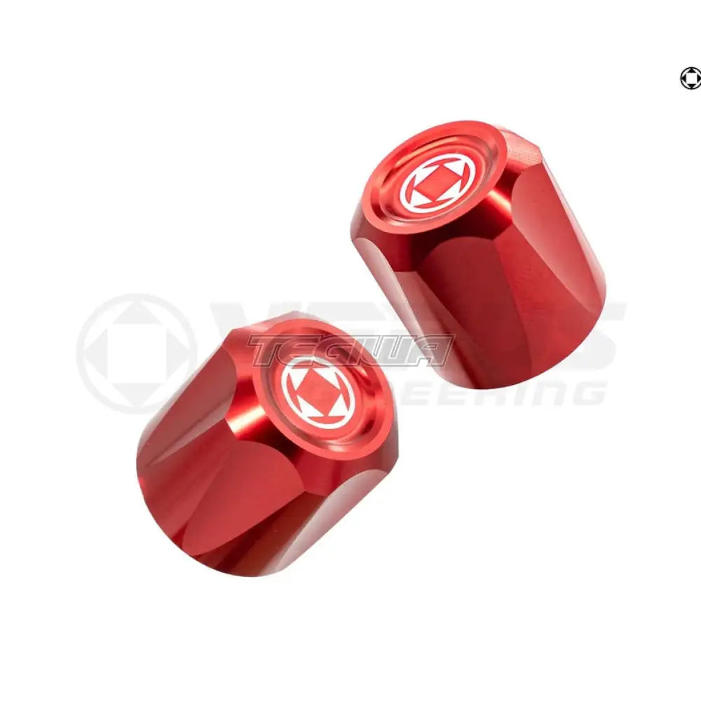 Verus Engineering A/C Line Cap Kit Anodized Ford R134A Red Engine Bay