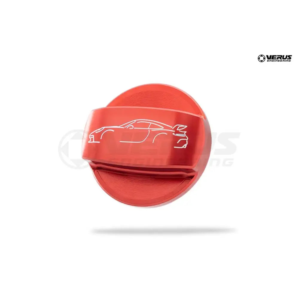 Verus Engineering Gas Cap Cover Anodized 992 Silhouette Red Engine Bay